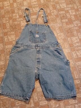 Vintage Light Wash Denim Short Overalls with Front Bib Pocket Pointer Brand